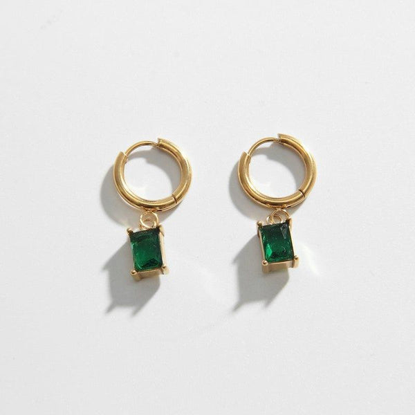 Emerald Charm Huggie Earrings - Biella Vintage